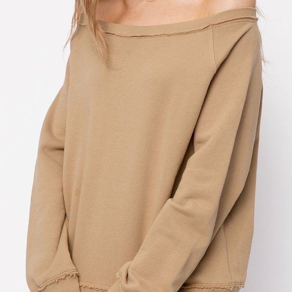 ATM Off-the-Shoulder Sweatshirt in Dune - Picture 1 of 4